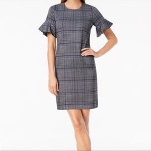 Calvin Klein Plaid Ruffle Sleeve Dress